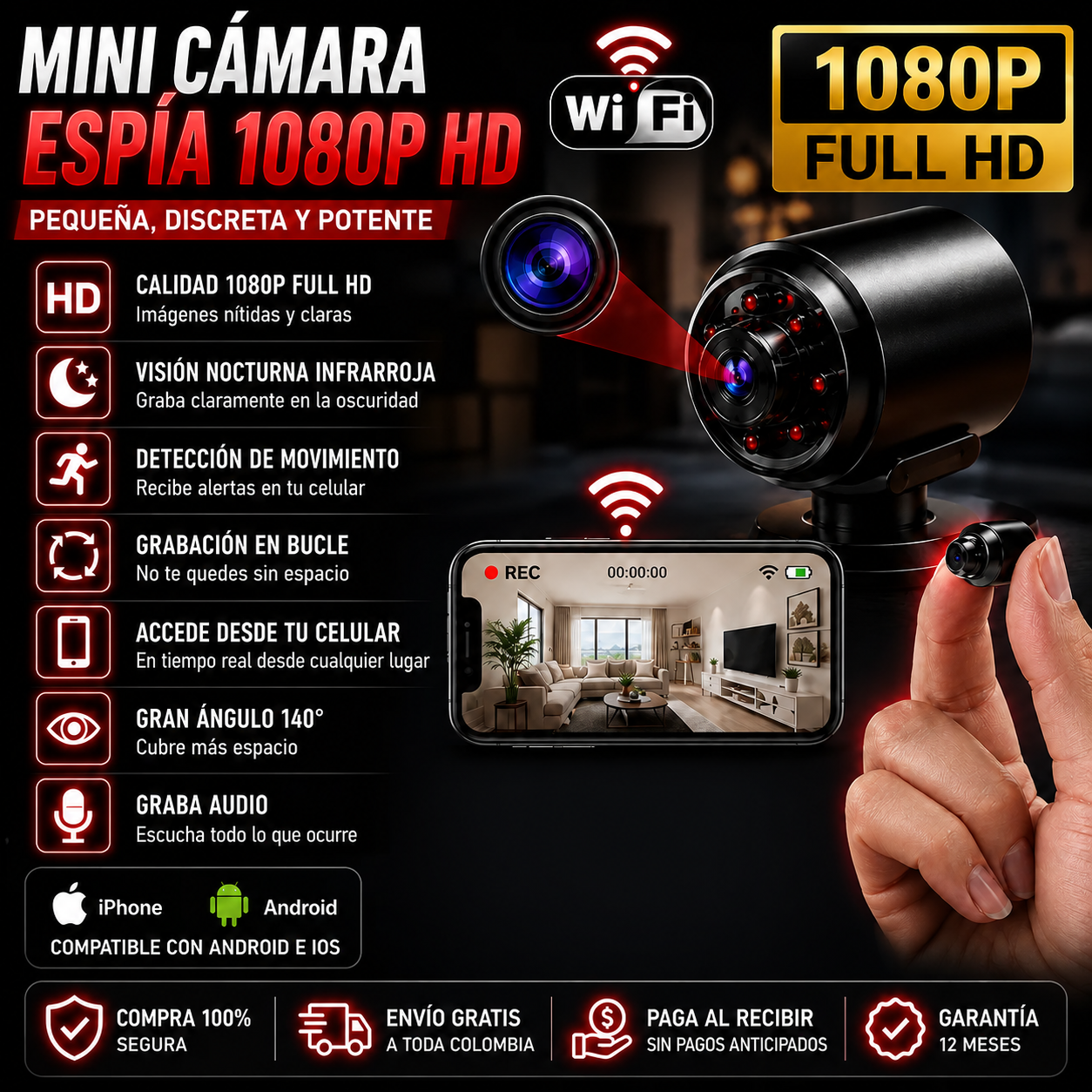 Mini Cámara Espía TIPO BALA Vigilancia