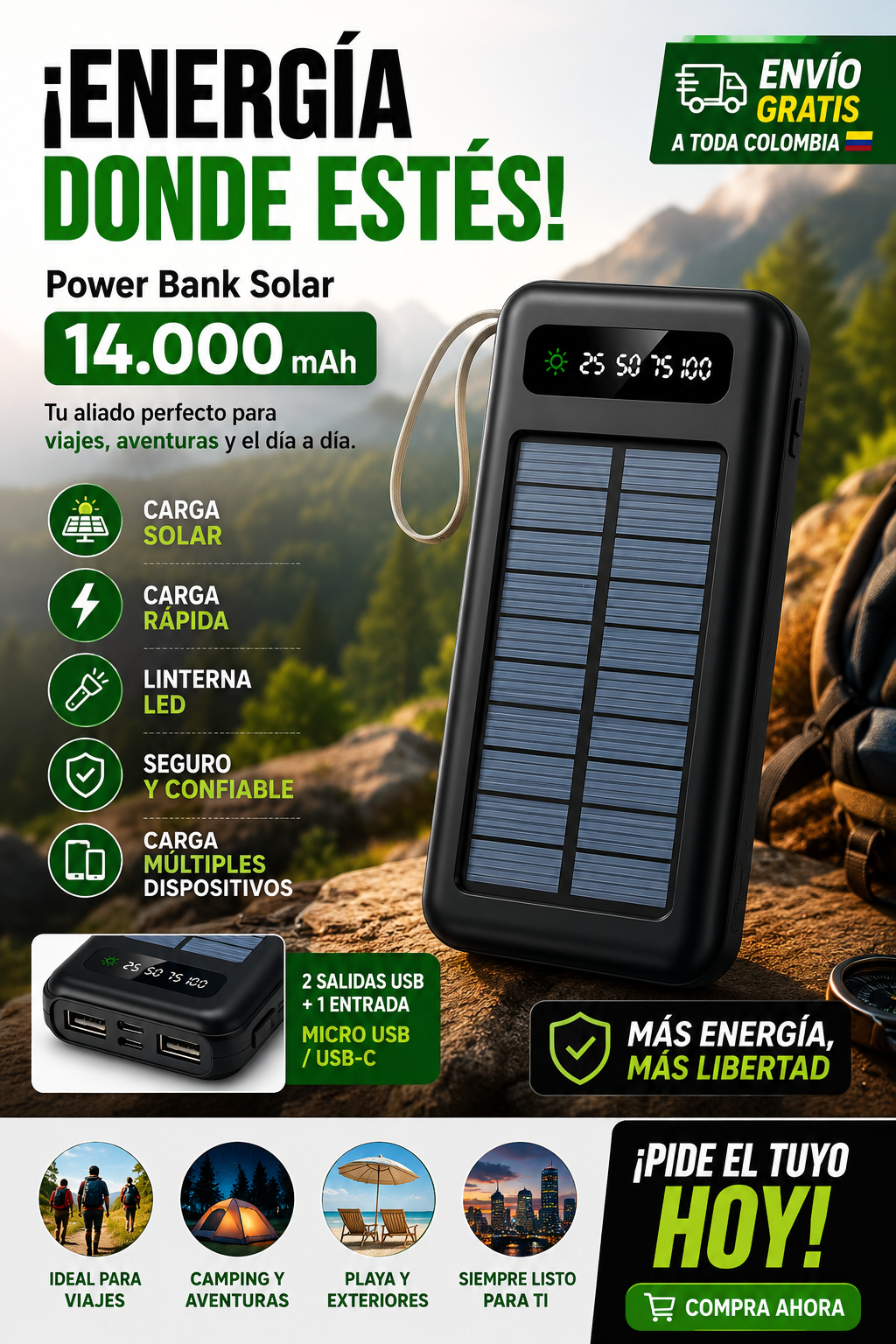 NUNCA TE QUEDES SIN BATERÍA: RECARGA TU TELÉFONO CON ENERGÍA SOLAR DONDE QUIERAS 🔥
