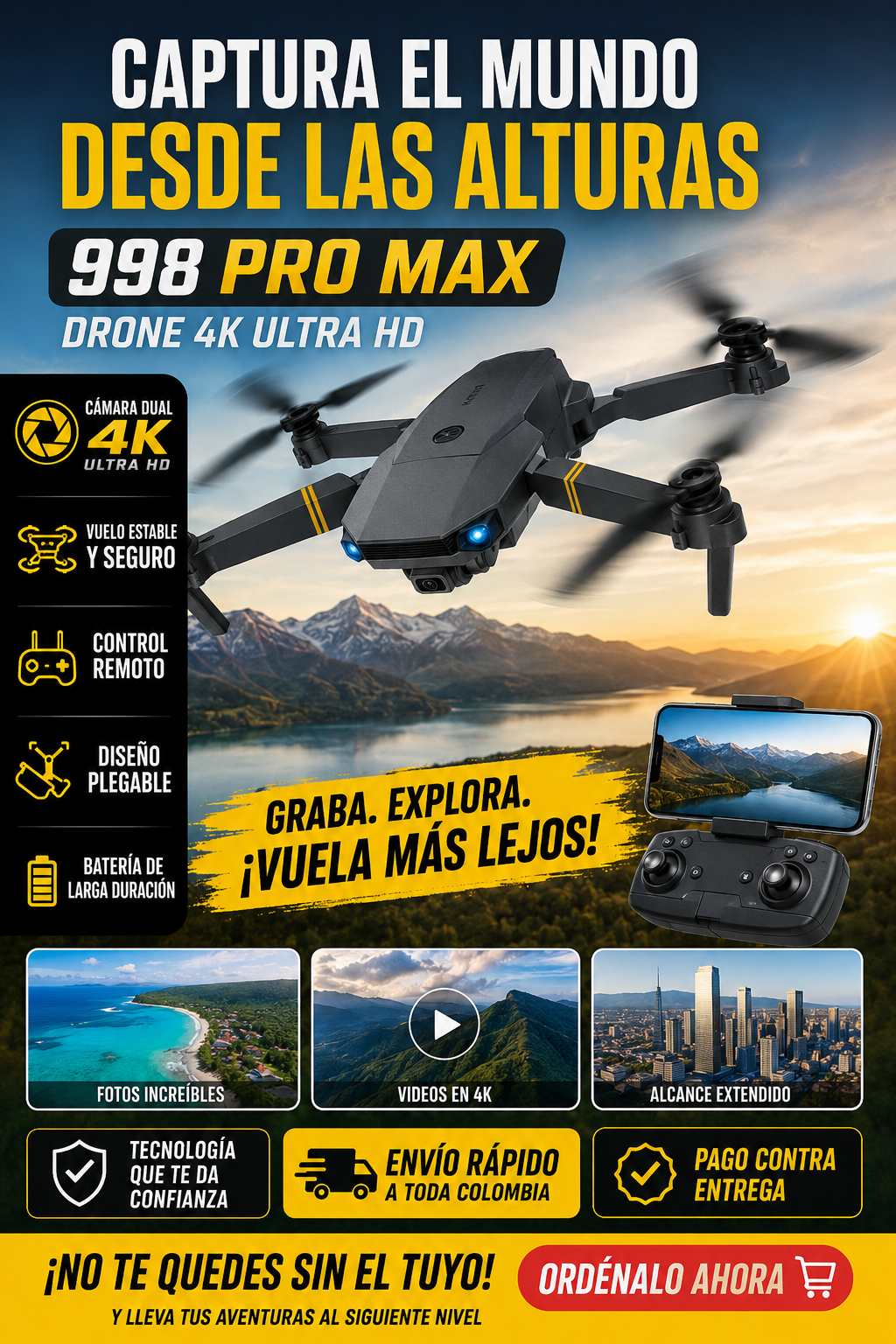 🚁 DRON 998 PRO MAX 4K ULTRA HD