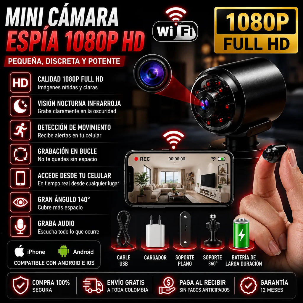🕵️ (Superoferta) Mini Cámara Espía A9 1080p Wi-Fi